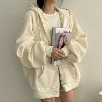 Vuja de 純棉 連帽外套 寬鬆外套 素色基礎款外套 刷毛 oversize 長袖 外套女