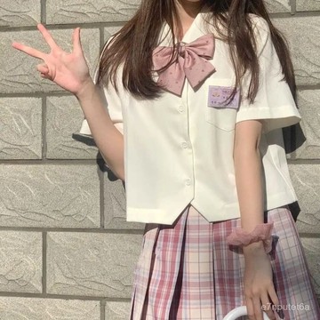 本土有貨🔥學院風襯衫女設計感小衆2021夏季新款短袖jk襯衣日係雪紡藍色上衣-大碼男裝 大碼女裝 XEI1