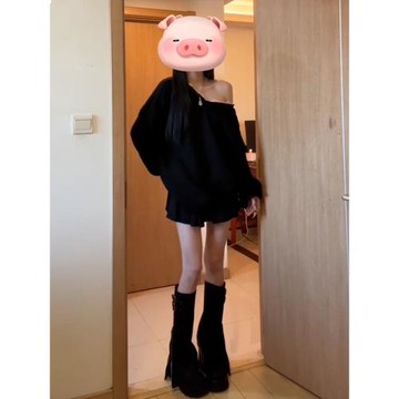 黑色v領蝴蝶結毛衣女秋冬2026新款慵懶風露肩針織上衣設計感小眾