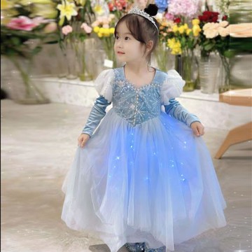 秋冬新款冰雪奇緣愛莎公主裙女童蓬蓬裙子亮燈萬圣節走秀生日裙子