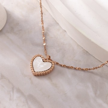 [鈦鋼]天穹之心愛心母貝項鍊【KMD356】-珍珠白/炫彩灰