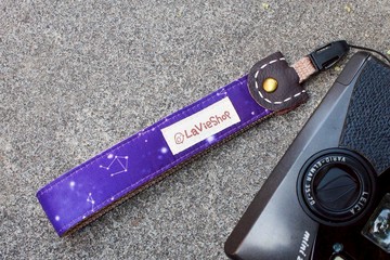 點點星空(紫色) 25mm手工 相機背帶/手腕帶 小相機/底片機