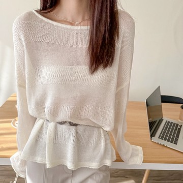 【HARPER】橫條織紋捲邊針織上衣 | 現貨 長袖上衣 寬領 針織【CLC44740J】