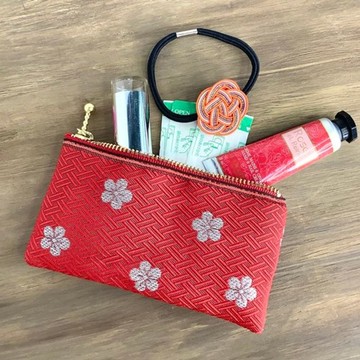 【白梅】榻榻米布邊 扁平迷你收納包 零錢包 卡片夾 和風 春 紅色 梅花