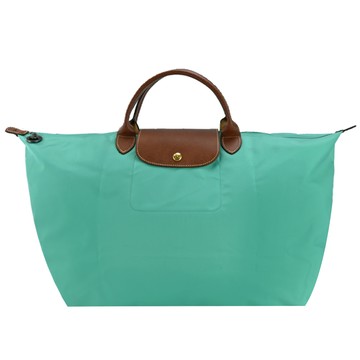 LONGCHAMP LE PLIAGE系列短把再生尼龍摺疊水餃旅行袋(大/松石綠)
