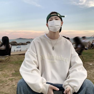 鹿皮絨衛衣男美式復古字母印花上衣春秋新款休閑寬松圓領套頭外套