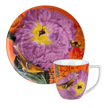 德國Waechtersbach經典彩繪系列390ml馬克杯+21cm盤組-Impressions紫花