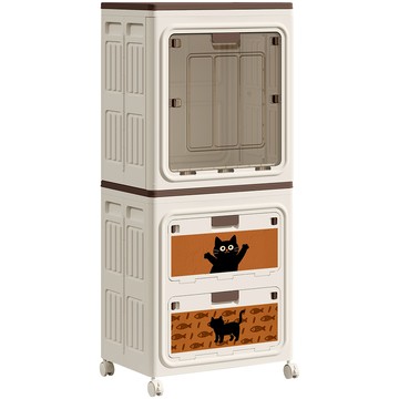 AOTTO 56面寬大容量附輪貓咪收納櫃(收納箱 收納櫃 衣櫃 置物櫃)貓貓