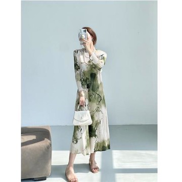 【巴黎精品】現貨+預購 三宅風皺褶衣服洋裝褶皺長裙長袖連身裙摺衣彈力女裝顯瘦折衣大碼-水墨3色a1jb45