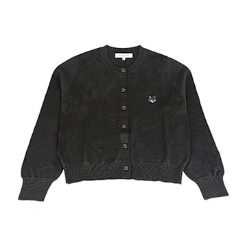 MAISON KITSUNE經典狐狸頭LOGO輕柔羊毛6釦圓領長袖開襟衫(女款/黑)