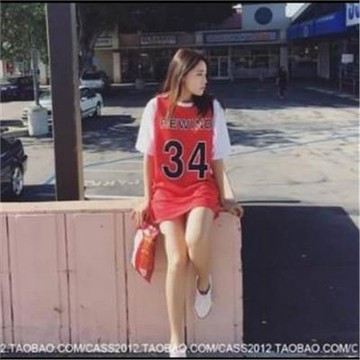 韓版學生寬鬆中長款短袖t卹假兩件籃球衣棒球服女裝原宿bf風夏季