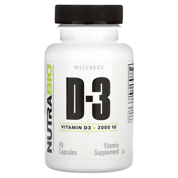 NutraBio, 維生素 D-3，50 微克（2,000 國際單位），90 粒膠囊