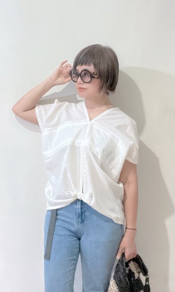 法式空氣感涼爽純棉綁結條紋雙色乳白色四角衣四方衣