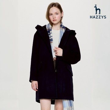 【HAZZYS】女款深藍色優雅舒適保暖親膚連帽長版大衣 YSWHD983