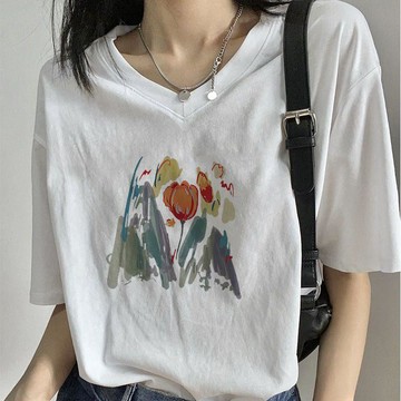 【免運】KOKA 純棉短袖女 2026 新款 夏季 女生 短袖衫 V領 寬鬆 白色 T恤 女裝 學生 上衣 潮 女裝上衣