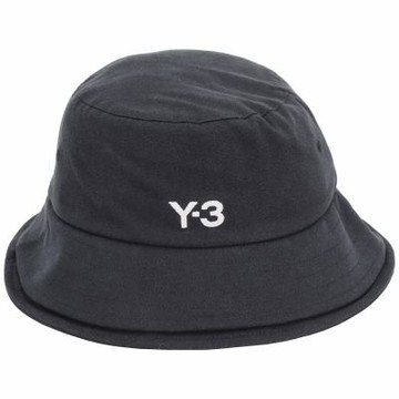 Y-3 Adidas 刺繡字母斜紋布條紋雙層帽簷純棉漁夫帽(58CM/黑色)