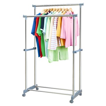 雙手萬能 不鏽鋼加粗雙桿置物衣架  寬90.5 x 深41.5 x 高86~155cm  銀色