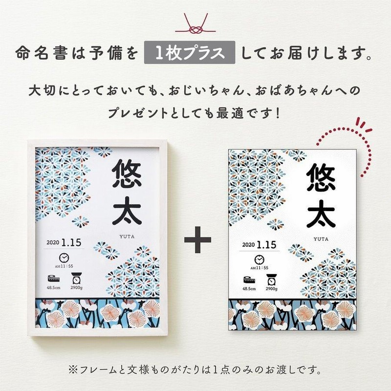 メーカー直送 命名書，命名開運風水花文字 お七夜 赤ちゃんのご出産お祝い 内祝い お子様の名前 初節句内祝い 誕生日など 男女兼用 額入り 