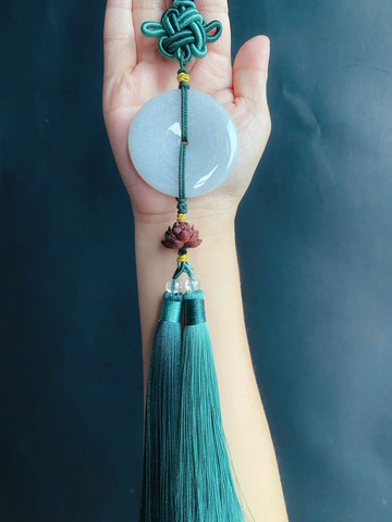天然緬甸玉翡翠 灰藍綠底細糯 大平安扣 禮物 包掛 車掛 平安順利