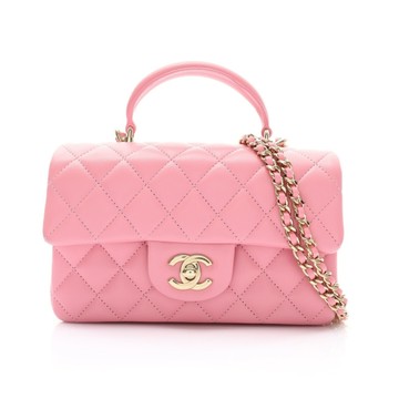 CHANEL 香奈兒 Coco Top Handle 肩背包 粉色 菱格紋 羊皮 金扣 AS2431 【二手名牌BRAND OFF】