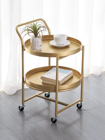可移動小茶幾迷你北歐客廳床頭小圓桌子沙發邊幾帶輪推車金色角幾