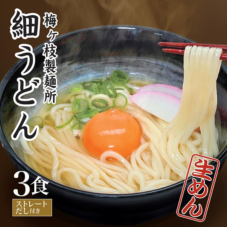 うどん 生麺 （細うどん）ストレートだし付き 3食セット