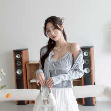 兩件式~前綁結蕾絲細肩背心+排釦蕾絲滾邊短版外套 SY802522【現貨】