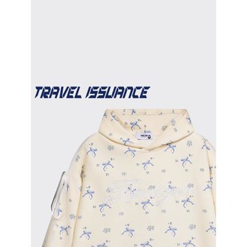 TRAVEL ISSUANCE 全是你的 潮牌時髦小眾蝴蝶結印花寬松連帽衛衣
