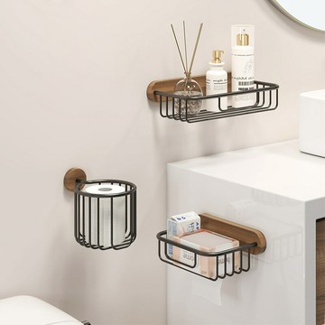 【含稅/免運】 原木風衛生間紙巾盒免打孔廁所洗臉巾抽紙盒衛生紙置物架卷紙架