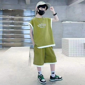 舒適有一套~兒童背心套裝童裝男童女童痞帥時尚中大童帥氣兩件套 男童夏裝 休閒兩件套 短袖短褲套裝 兒童套裝