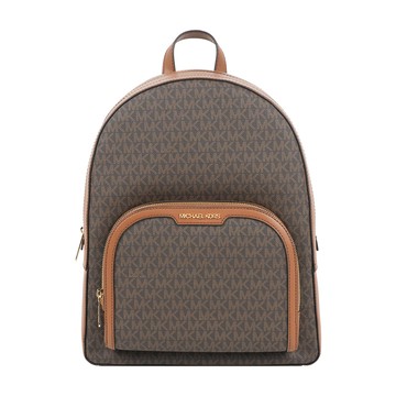 Michael Kors Jaycee 金字塗層帆布拉鍊口袋大款後背包(棕色)