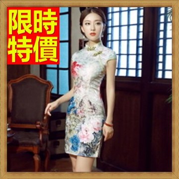 旗袍短禮服-唐裝優雅荷花包邊低開叉古典中式女連衣裙1色65o9【獨家進口】【米蘭精品】