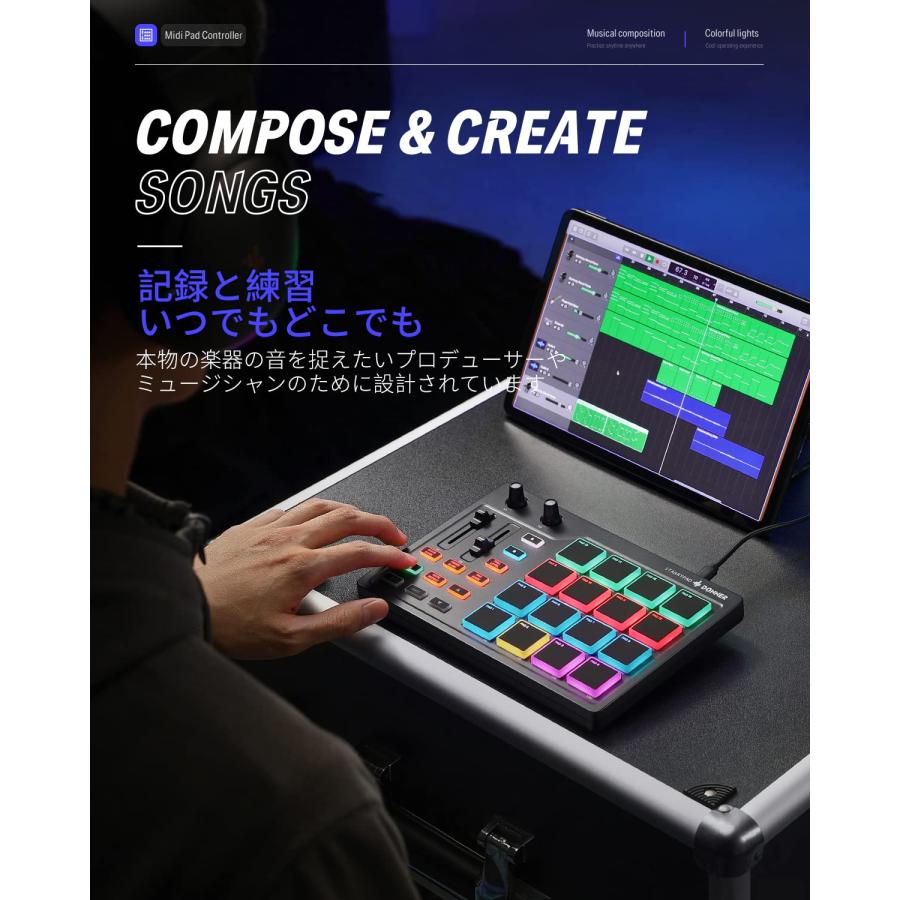 Donner MIDIコントローラー 16パッド USB Type-c 音楽制作 バックライト付き 日本語取扱説明書 STARRYPAD