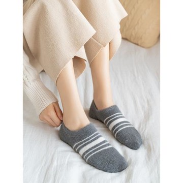 秋冬地板襪子女士防滑加絨加厚船襪日系淺口隱形不掉毛睡眠短襪套