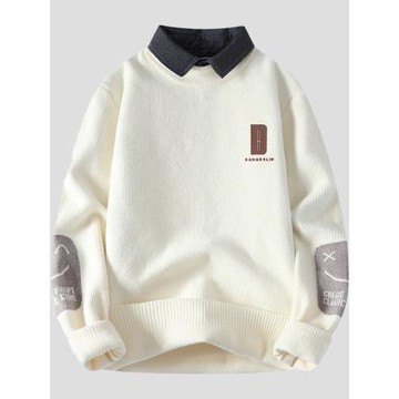 男士秋冬季襯衫領毛衣潮牌帥氣休閑內搭假兩件針織衫