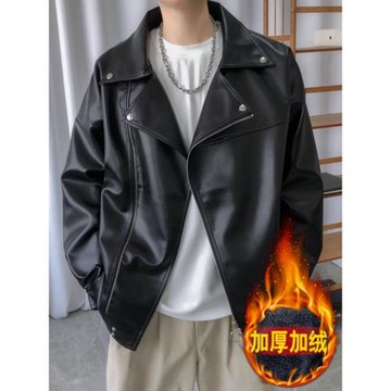 皮衣夾克男士加絨潮流帥氣飛行員派克機車服寬松潮牌翻領pu皮外套