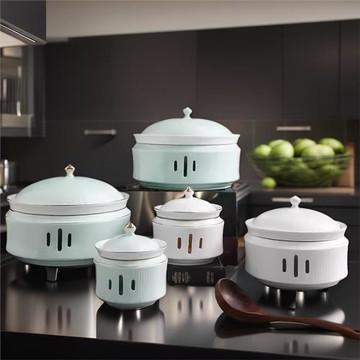 酒店會所陶瓷蠟燭加熱燕鮑翅盅圓形干鍋帶蓋深湯盤子創意明檔餐具