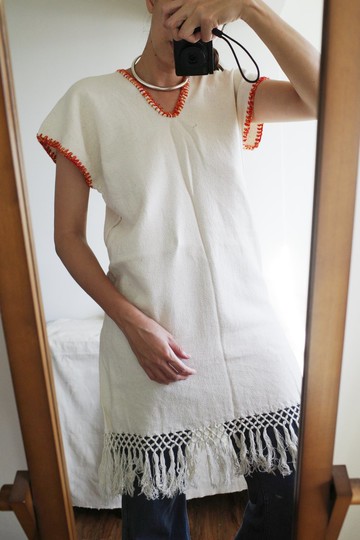 Vintage 手織布手縫繡線長版上衣