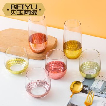 貝玉歐式玻璃杯金色飲料杯創意果汁杯家用牛奶杯女神水杯冷飲杯子