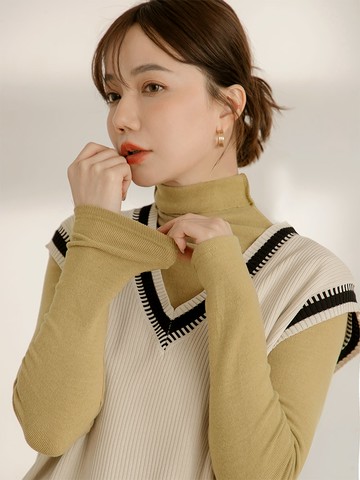 彈性羅紋高領打底上衣