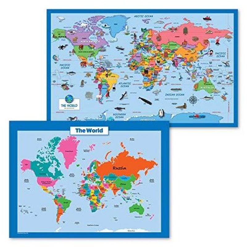 2パック 子供用世界地図ポスター イラスト入り 簡体化された世界地図 ラミネート加工 18インチ X 29インチ 並行輸入品 通販 Lineポイント最大get Lineショッピング