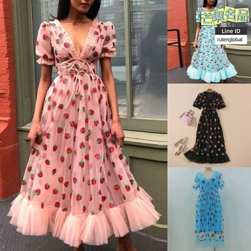 【草莓亮片】法式連衣裙 長裙 網紗裙 亮片裙 綁帶裙 修身顯瘦 甜美約會 度假拍照 春夏新款