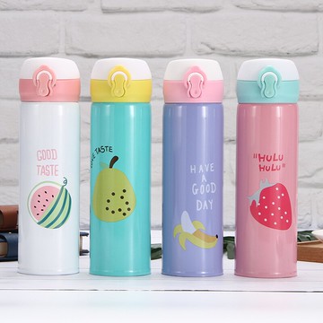 FB2840 簡約可愛水果印花304不鏽鋼彈跳保溫杯