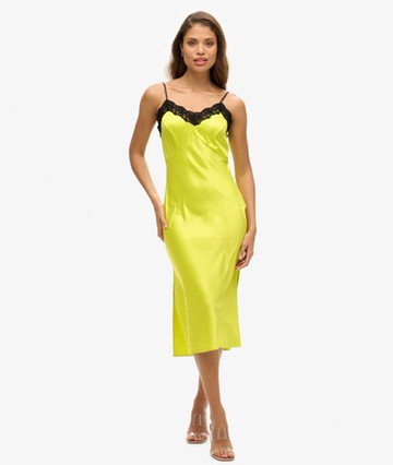 Superdry Women's Women's Lace Satin Midi Dress Yellow / Sulphur Spring - Size: 12 Size: 8