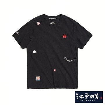 江戶勝 男裝 經典方形短袖T恤 (黑色)