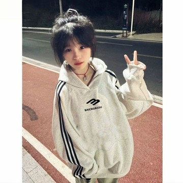美式戶外復古連帽三條槓衛衣秋冬季慵懶風設計感獨特高街外套上衣 衛衣 帽t 大學t 套頭衛衣 上衣 連帽衛衣 長袖上衣