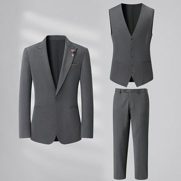 胖子哥2025秋季加肥加大碼男式西服三件套套裝男胖子輕奢商務西服鑫弘-錦衣華服