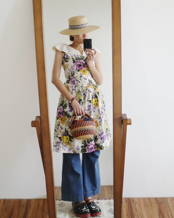 Vintage 美國大翻領花朵背心洋裝