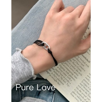 Pure Love樂芙 / 正韓 銀飾【S925純銀】B0801簡約通體純銀手鍊鏤空豬鼻推拉可調節手鏈 / 銀