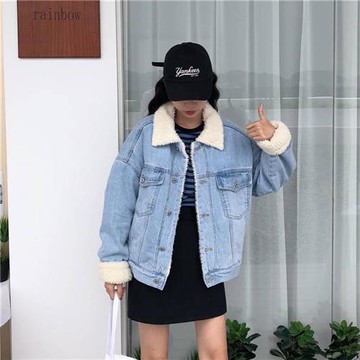 【巴黎精品】牛仔外套單寧夾克-羊羔毛加厚韓版冬季女外套2色a1ci20